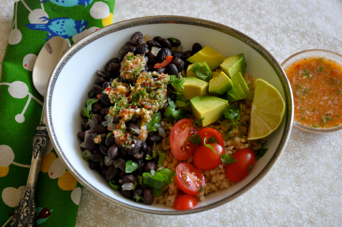 Brown Rice & Beans with Ginger Lime Chili Salsa by Ordinary Vegan