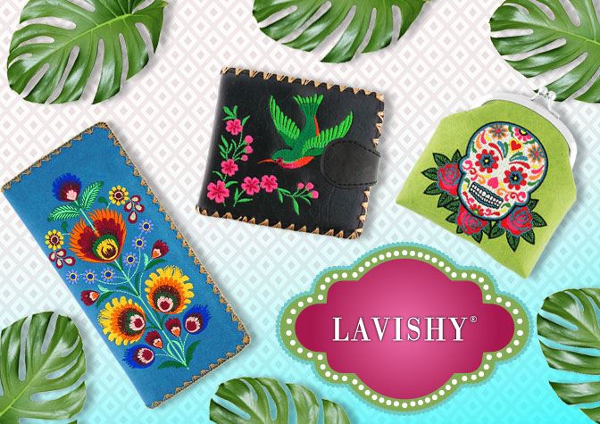 LAVISHY embroidered vegan leather wallets